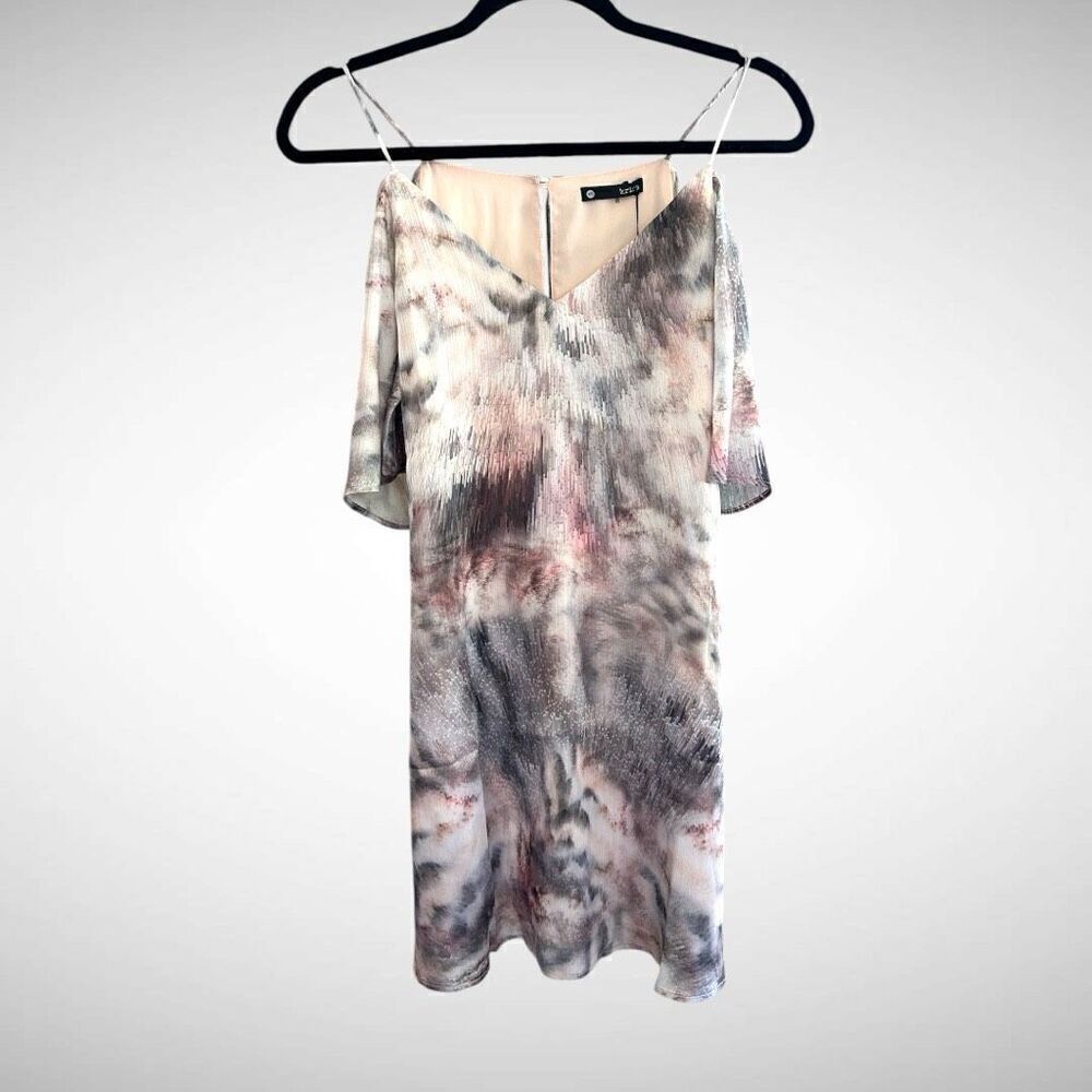 Revolve Krisa Los Angeles Abstract Watercolor Cold Shoulder Dress Size XS